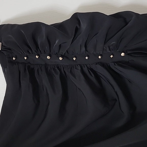 Zara Size L Black Midi Skirt, Ruched Front Side with Gold Decorative Buttons - Picture 2 of 11